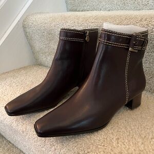 Etienne Aigner Dark Brown Ankle Boots with Stitch Detail, Size 6.5